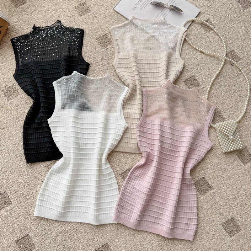 Lazy work clothing style silmsweet knitting vest women's summer sleeveless patchworksense of design topselegant suspender