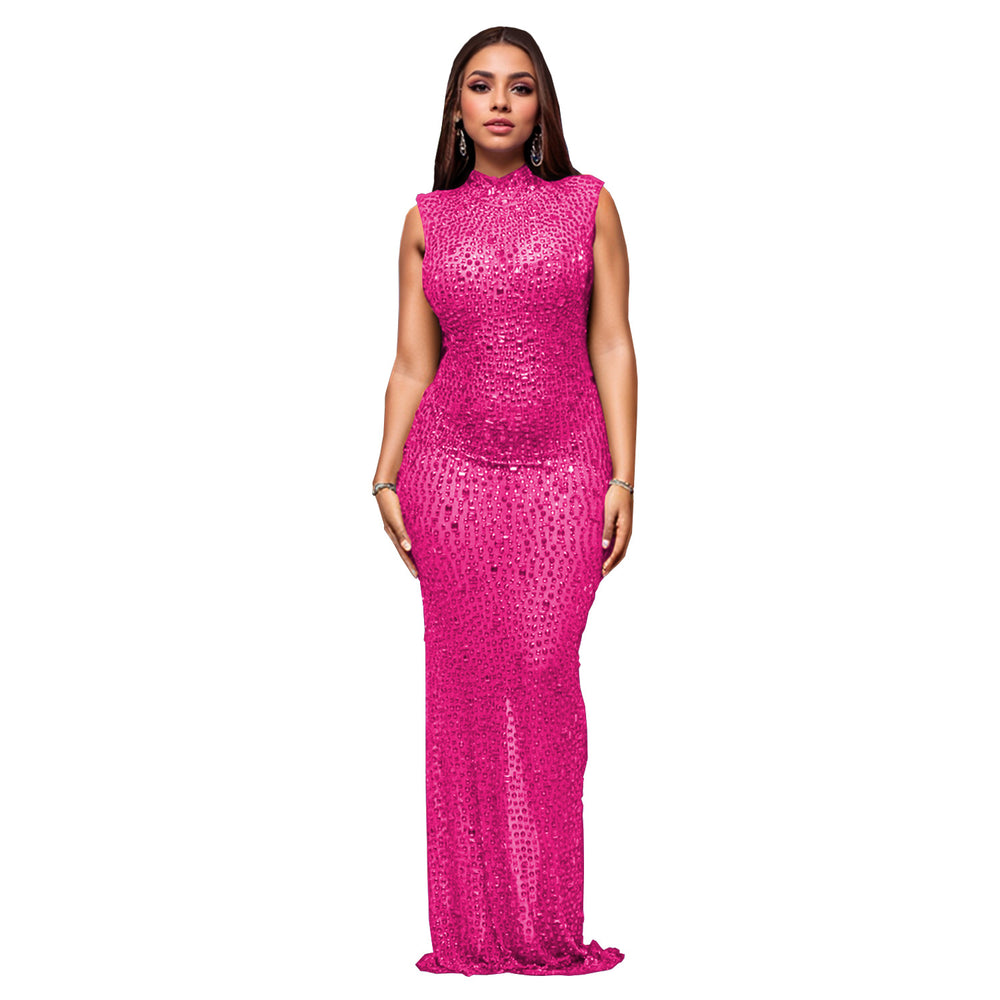 C7113 cross-border   fashion women's hotfix rhinestone sexy bodycon mini dress