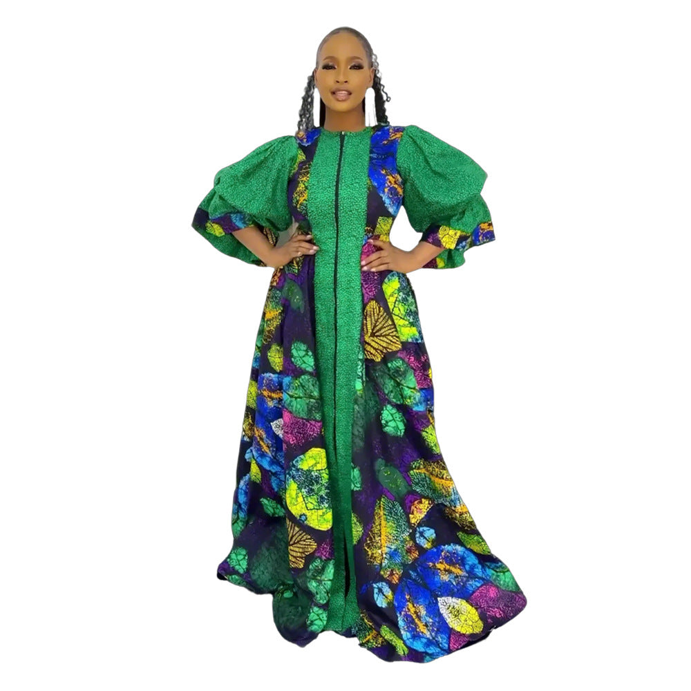 African print maxi dress robe -  hot seller, plus size, loose fit, zip-up cardigan dress