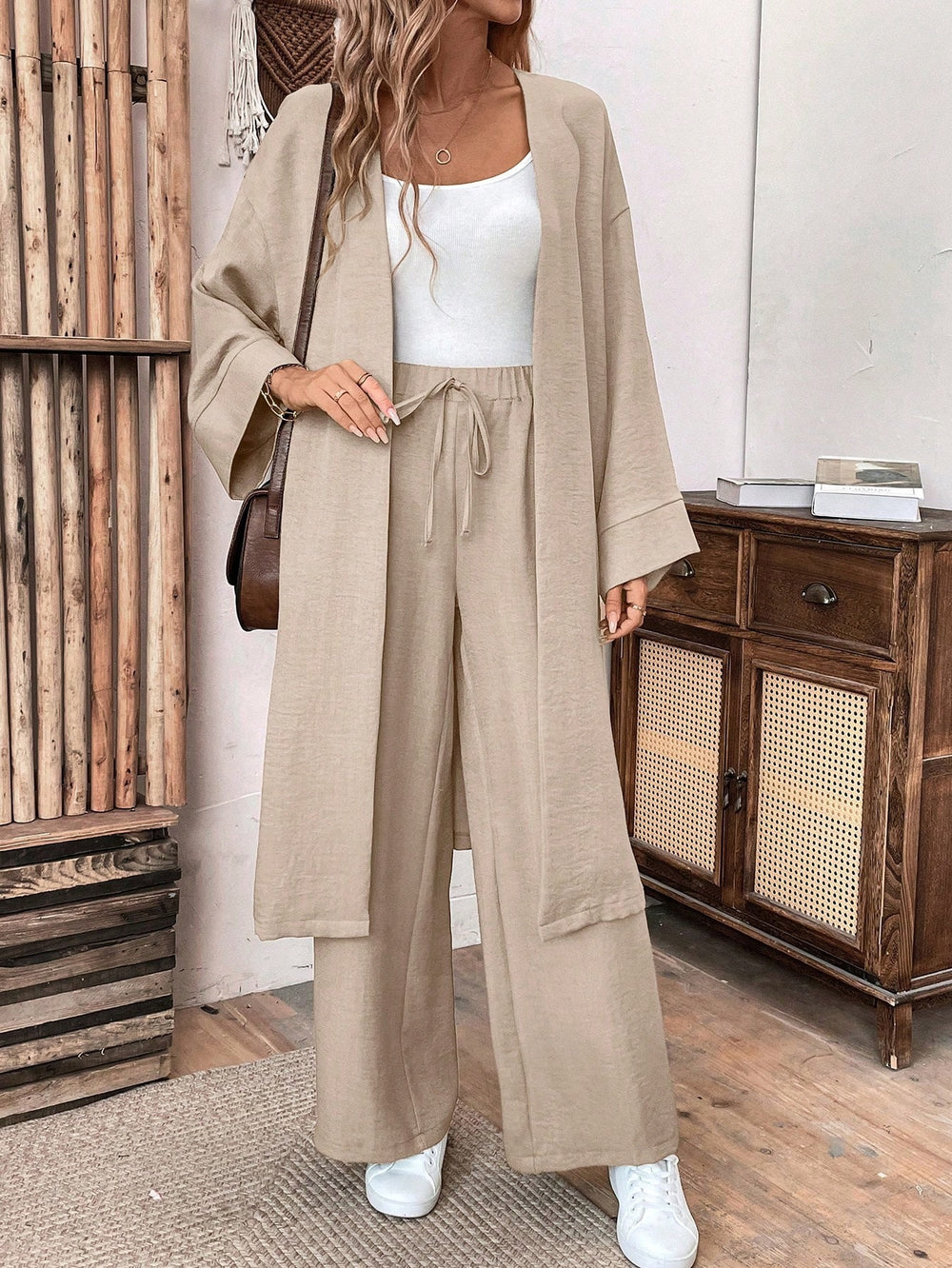 Amazon cross-border fashion casual suit spring & falllongcardigantopsloose pantstwo-piece setlooseslimming look