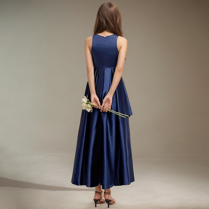 hot-selling youth dress sleeveless vest dress asymmetrical mature elegancein stockpure color clothing new arrival