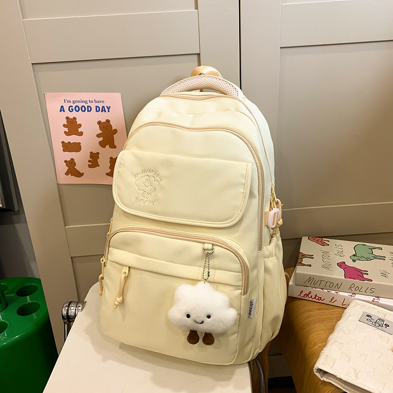 Backpack casual forest style fresh casual backpack cloud pendant preppy style high school student large capacity backpack