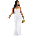 C7608 cross-border   fashion women's sexy see-through mesh halter tie-up dress