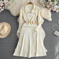 Xiaoxiangfeng socialite elegantcontrast colorlong sleeves doll collar waist slimming look longa line large hem knittingdress