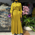 European and american cross-border women's fashion:  spring new collection - stylish tie-waist long sleeve blouse and high-waisted pleated wide-leg pants set