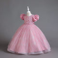 New arrival: puff sleeve sequin mesh princess dress for girls - perfect for international children's day!