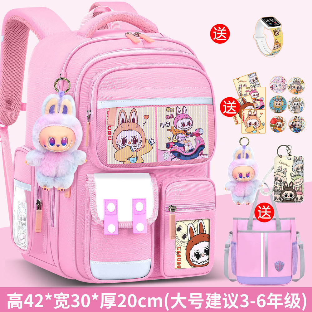 2026 new labubu backpack for girls, elementary school students grades 1-6, boys' lightweight kids' backpack, spine protection, and weight reduction