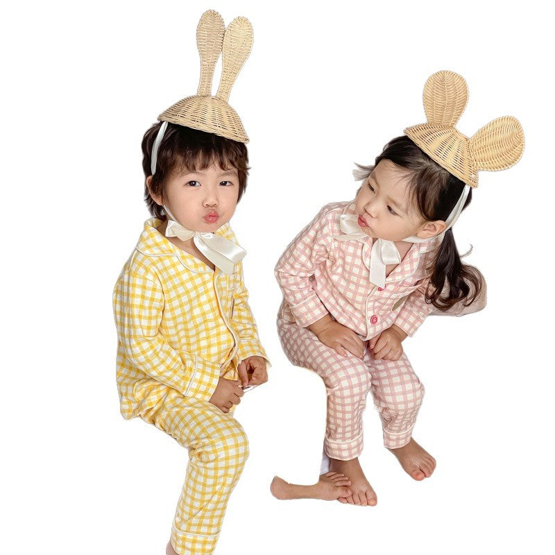 Kids stand collar pajamas fall and winter pure cottonlong sleeves baby home clothes boys and girls new arrivalautumseparatessuit