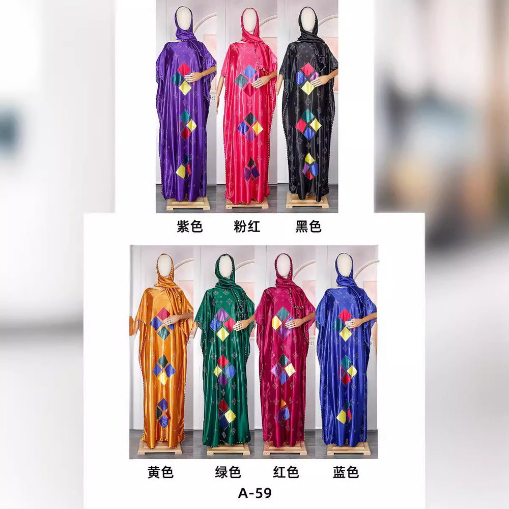 Plus size african robe dress with rhinestone embellishments and headscarf - cross-border supply for