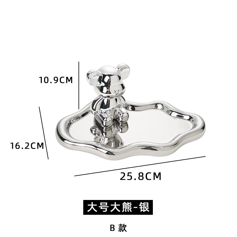 Ins electroplated silver tray popular same style photo props jewelry storage display tray cartoon bear creative ornaments