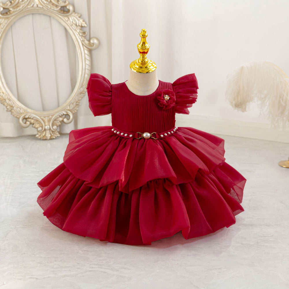 Ready-to-ship children's formal dress - airplane sleeves, beaded, puffy princess dress for baby girls, flower girl dress