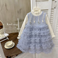 Girls' dress  autumn/winter collection: stylish fleece-lined vest dress with mesh tutu skirt - perfect for birthdays and first birthday celebrations