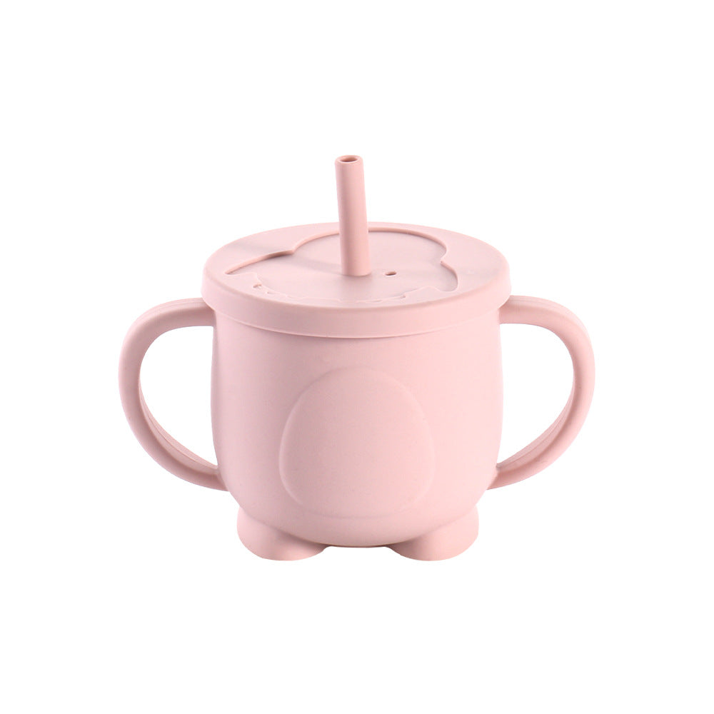 Factory baby silicone binaural straw cup drop resistant high temperature resistant baby drinking cup penguin water cup feeding tableware