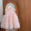 Girls'  new puffy dress, stylish cheongsam-style sweet dress with buttons for baby girls, trendy and fashionable top for kids