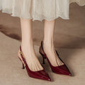 Burgundy high-heeled sandals for women, half-covered toe, open back, pointed toe, stiletto heel, small fragrant style shoes, women's fashion sandals