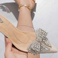Low ankle cross-border sandals springnew arrival aliexpress sweetbows pointed toe transparent low heel rhinestone sandals