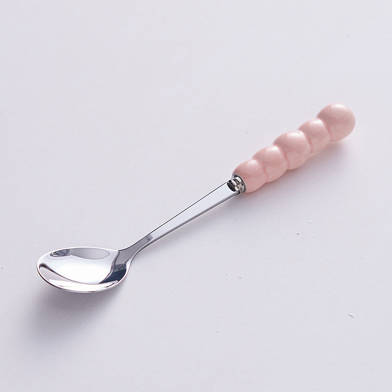 Minimalist ceramic fruit fork set - stylish, luxurious, and high-quality. ceramic handle fruit picks with stainless steel forks and spoons - wholesale