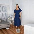 Fashionnew arrivalexport cross-border women's denim u-neck short-sleeved longdress women's plus size waist slimming look skirt