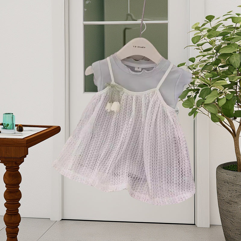 new girls' hollow-out lace camisole tulip bud tank dress - summer princess style