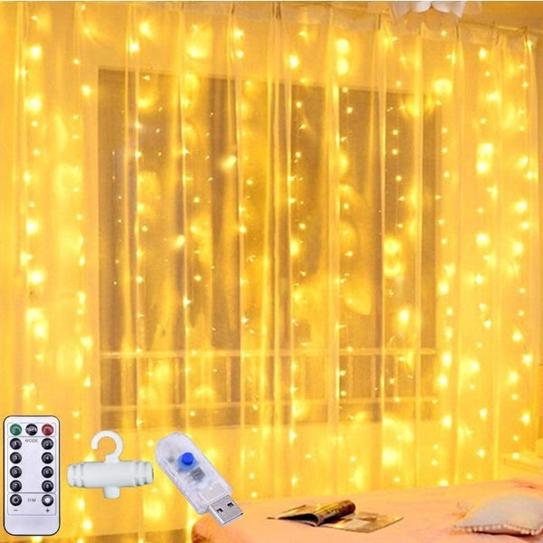 LED curtain light 3 * 3 meters 300 light USB with remote control LED copper wire decoration Christmas light Meteor shower holiday lights