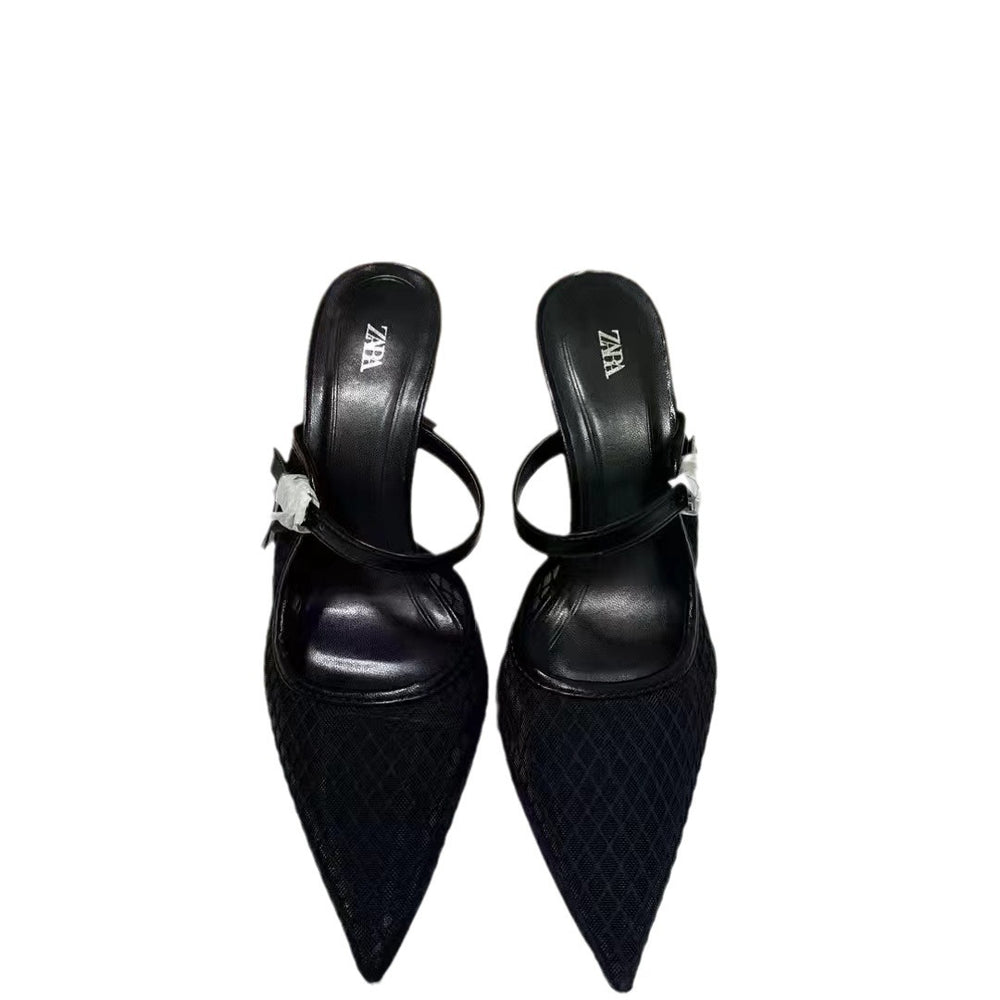 Za new 2024 summer women's shoes: mesh high heels, stiletto heels, thong sandals, low-cut open heels, breathable mules, and sandals