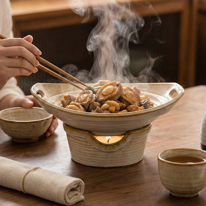 Retro high-looking double-ear ming stove tableware dry pot bullfrog potato stew chicken restaurant hotel commercial ceramic plate