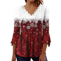 fall/winter new european and american style cross-border snowflake print plaid v-neck long sleeve top for women