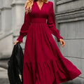 Shipped:  new european and american style women's elegant solid color v-neck long sleeve maxi dress