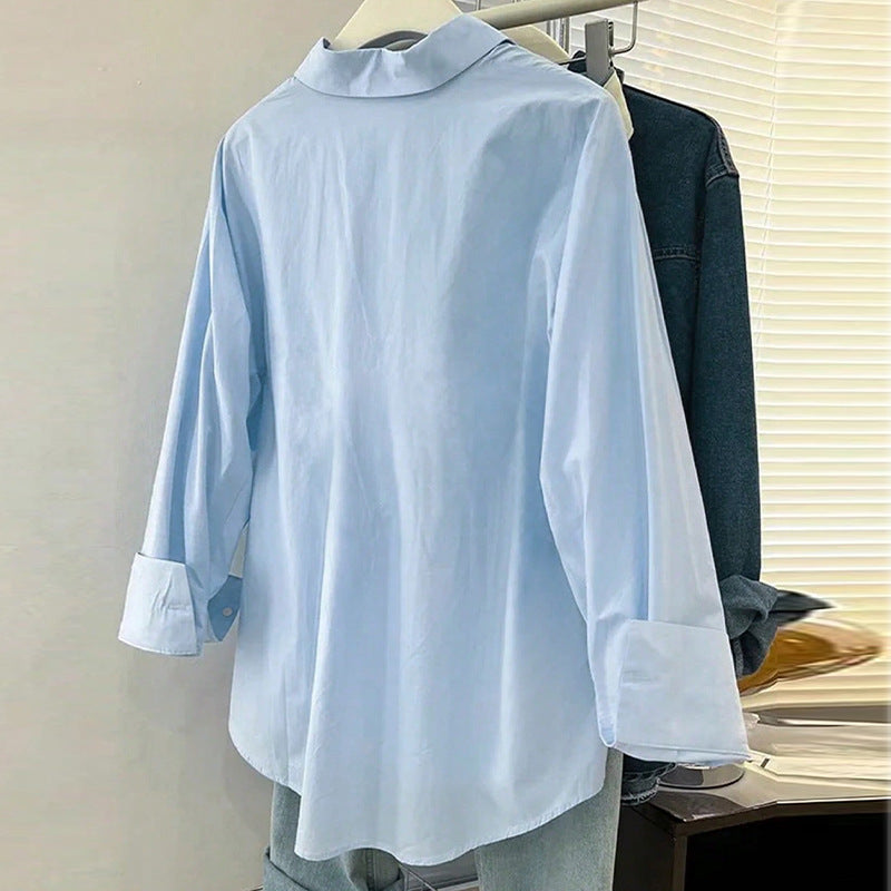 Customized solid color long-sleeved shirt women's   European and American temperament versatile shirt cardigan to map small batch processing