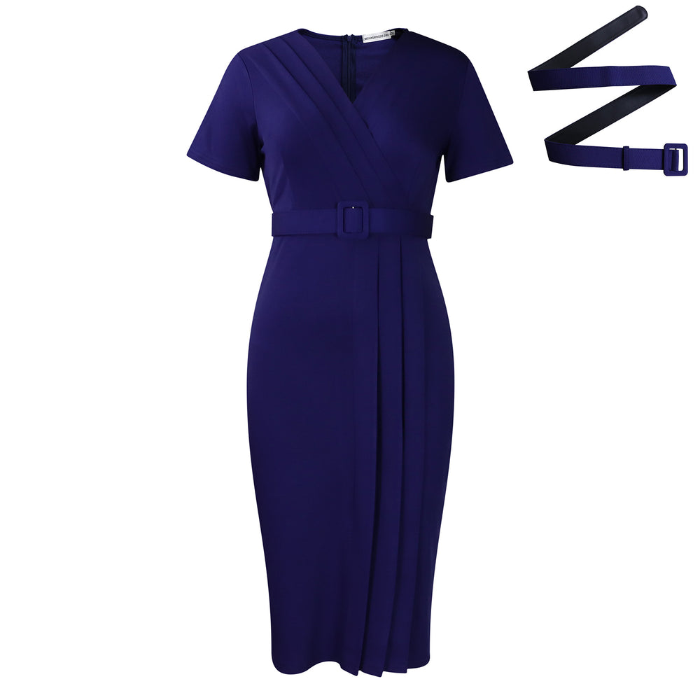 D504 cross-border women's summer  new arrival: short-sleeve v-neck, slim-fit solid color office lady pencil skirt african dress