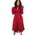 D3065m european and american style women's autumn/winter elegant commute long sleeve high waist flared print plus size african dress (cross-border)