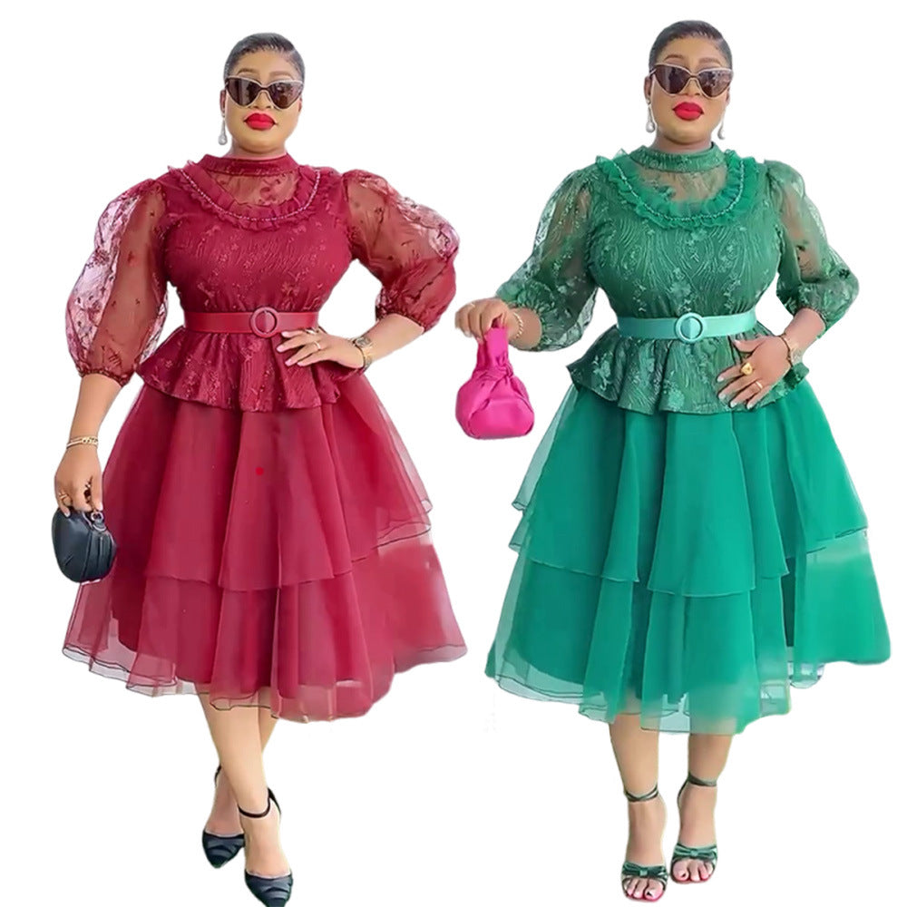 new plus size women's african  european and american fashion mesh dress princess dress gown tutu skirt