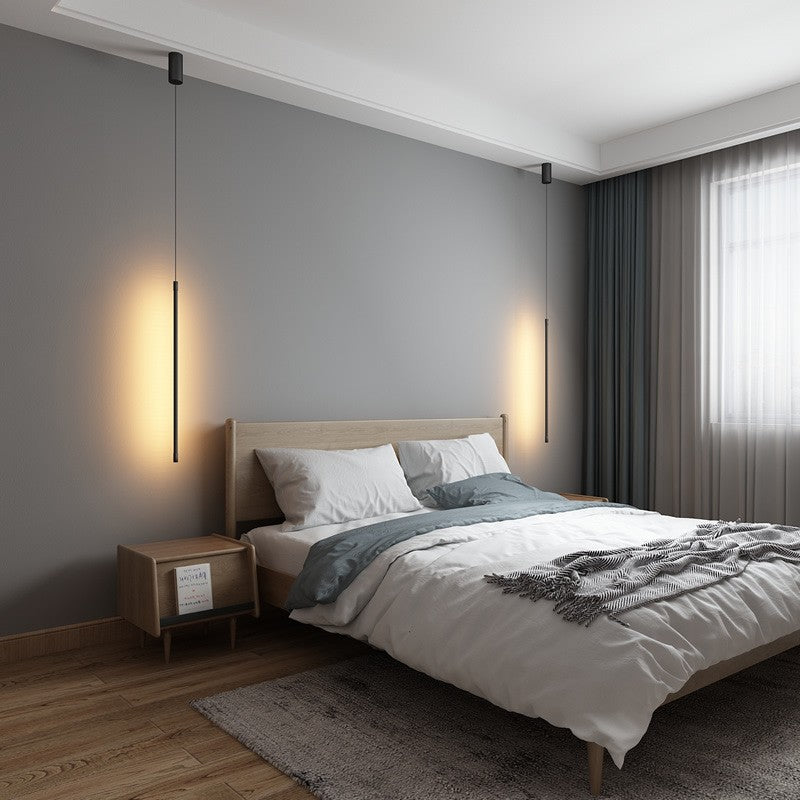 Minimalist linear pendant light - bedroom bedside, living room background wall, simple modern led suspension lamp, hotel chandelier
