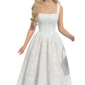 Women's new summer romantic elegant solid color jacquard square neck sleeveless maxi dress with cinched waist