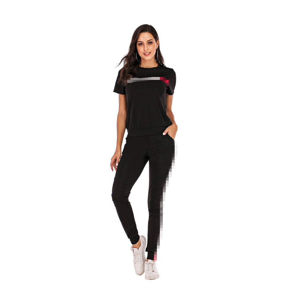 S3556 2020 summer hot selling european and american clothing cross-border minimalist fashion casual striped tracksuit set