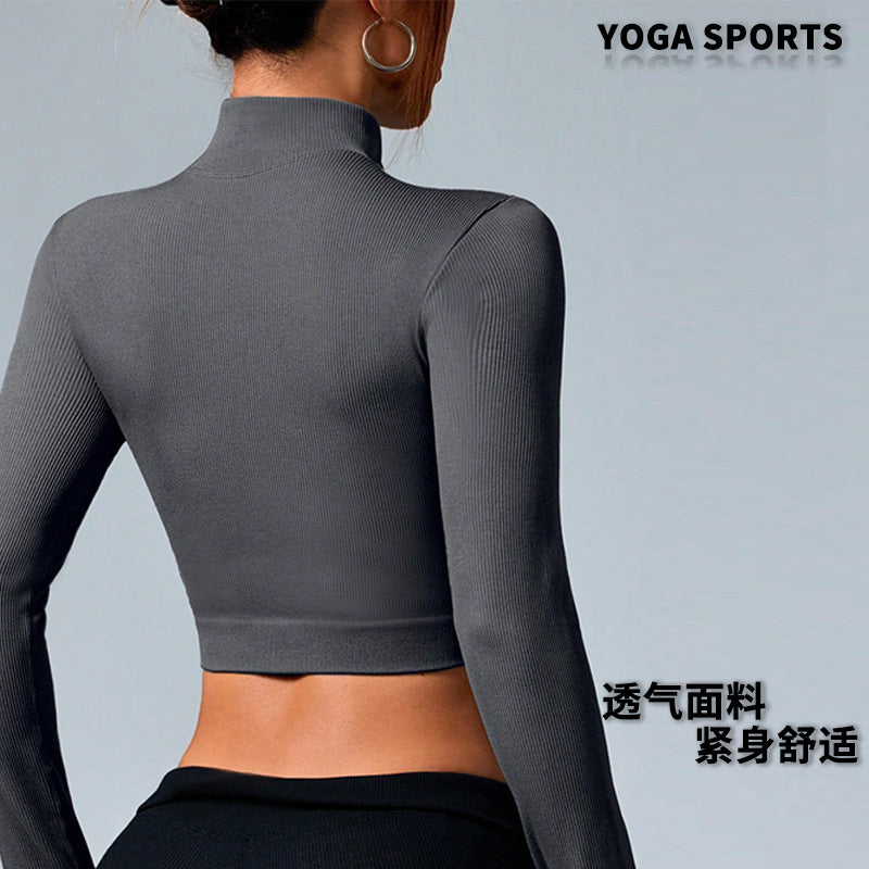 Cross-border seamless stand-up collar zipper yoga clothes jacket women's cardigan quick-drying sports top long-sleeved autumn and winter fitness clothes