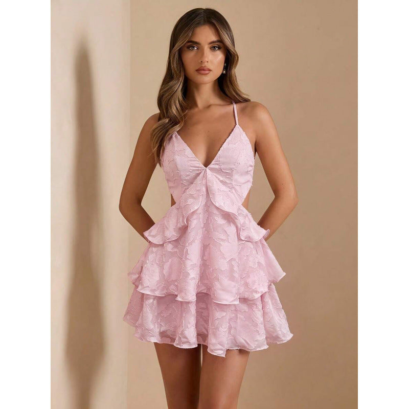 fashion  summer new printing elegance romantic pure desire sexy backless suspender dress