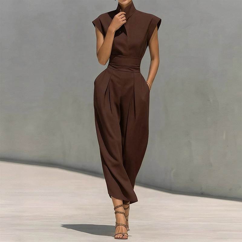 women's summer new arrivals:  cross-border fashion - european & american style, elegant solid color, cinched waist, flutter sleeve dress