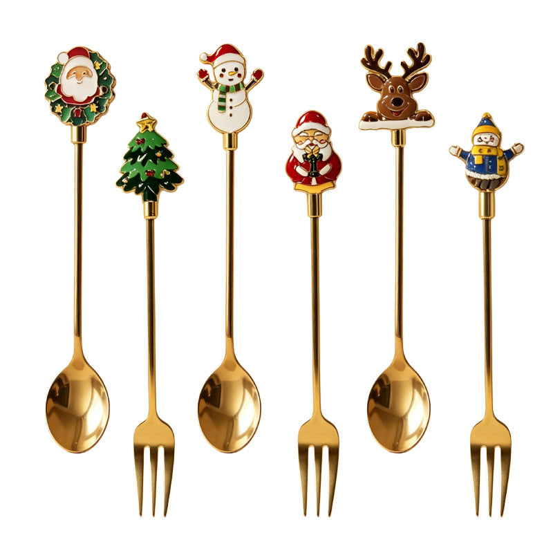 304 stainless steel luxury style creative christmas tableware coffee spoon afternoon tea dessert spoon fruit fork wholesale