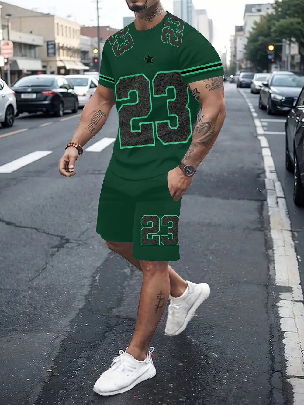 Men's casual sports set - short sleeve & shorts - summer hot seller - cross-border fashion - two-piece leisure outfit