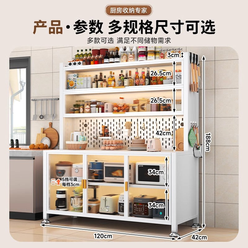 Kitchen multi-tier sideboard floor cabinet multifunctional storage rack microwave oven oven steel storage cabinet household storage cabinet