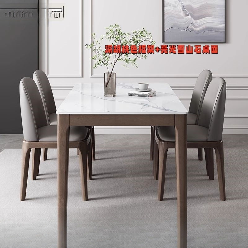 Solid wood modern rock slab dining table and chair set - minimalist italian style luxury dining table for home use