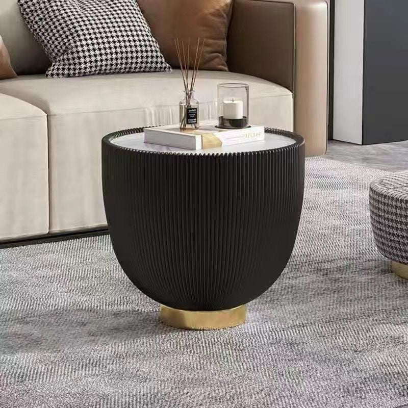 Nordic light luxury coffee table modern living room table small apartment size combination round rock slab leather creative bowl coffee table