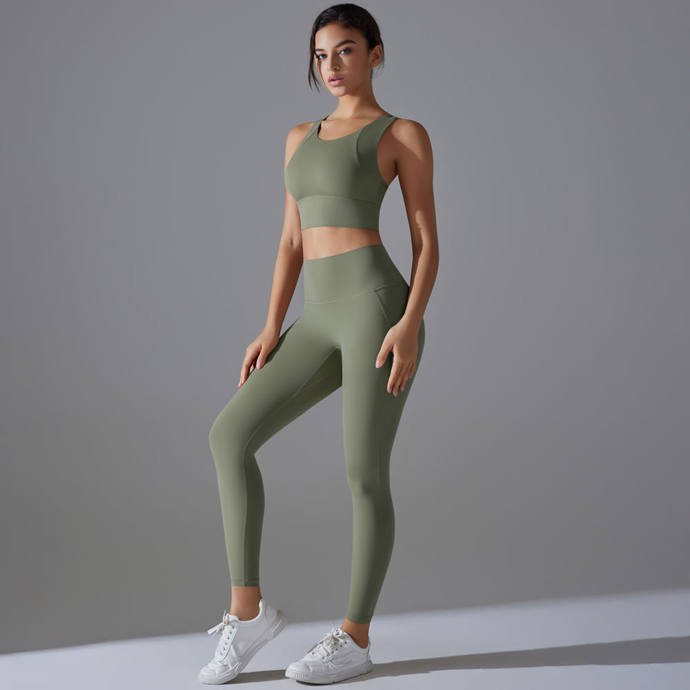 New arrivalpure color free underwear fixed cup beautiful back sports yoga suit tight high elastic fitness antibacterial yoga clothes