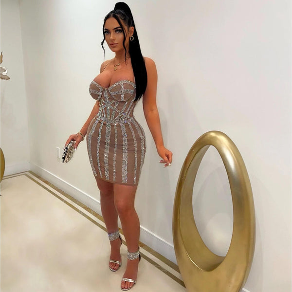 YK2527 European and American sexy slim-fitting, hot diamond suspender dress