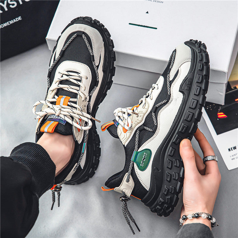 Popular men's shoes spring breathable mesh easiest for match sports casual running thick sole tire dad men's trendy shoes