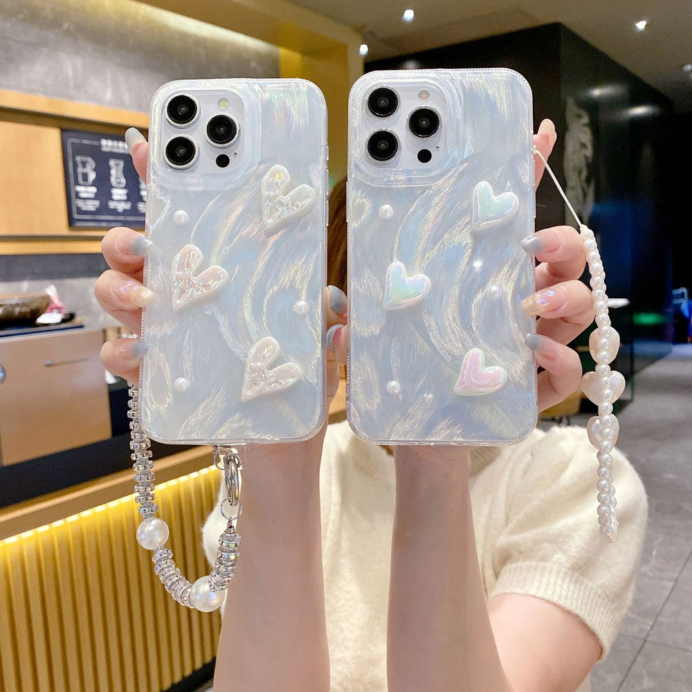 Feather yarn silver is suitable for apple 16pro stereo heart mobile phone case iphone14/13 laser creative hard protective case
