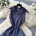 Korean style polo collar sleeveless tulip dress - women's summer bow-tie waist, elegant a-line mini dress for work and casual wear