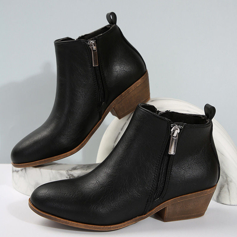 Chunky heel ankle boots - new autumn/winter  collection - european & american style, plus size, pointed toe, side zipper, comfortable bare boots - wholesale for women