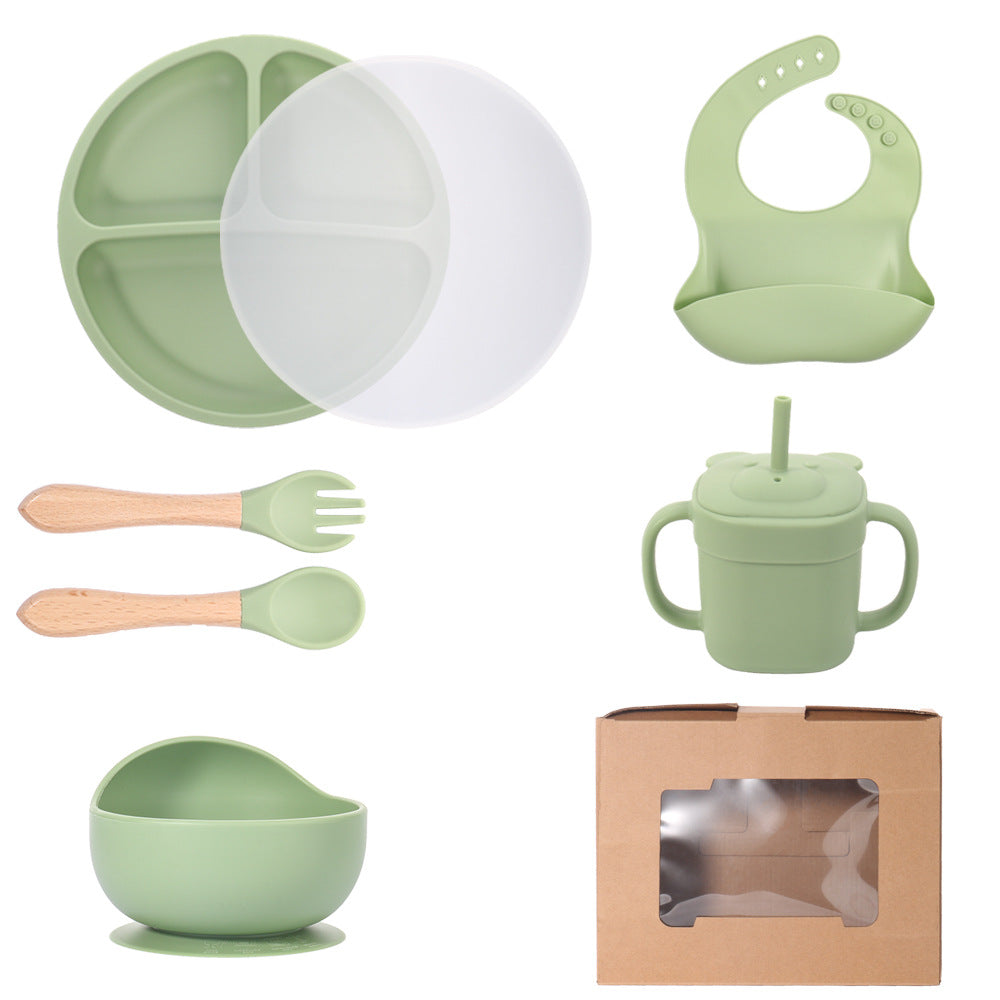 Children's silicone straw cup Baby bear baby drinking milk drinking cup Double handle anti-drop silicone feeding tableware